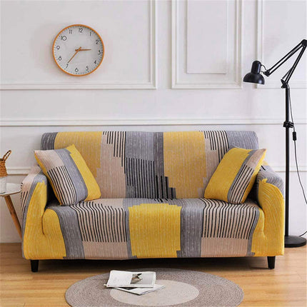 Yellowish-Brown Geometric Pattern Sofa Slipcover Leather Furniture Protector for 3-Seat Sofa
