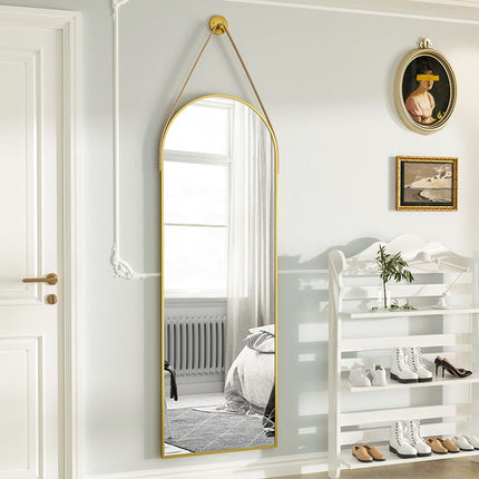 Decorative Full-Length Arched Wall Mirror with Leather Strap - Melodieux Home Furnishing (48×16)