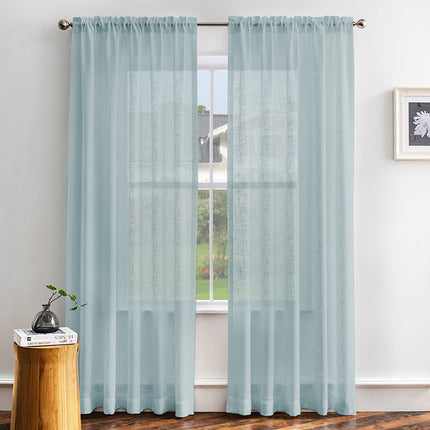 Rustic Window Decoration Aqua Faux Linen Polyester Blend Sheer Curtains Melodieux(2 Panels)
