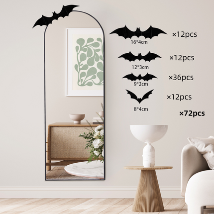 Luxury Home Decor Metal Frame Large Arch Full Length Standing Floor Mirrors with 3D Bat Stickers