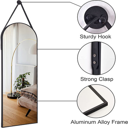 Decorative Full-Length Arched Wall Mirror with Leather Strap - Melodieux Home Furnishing (48×16)