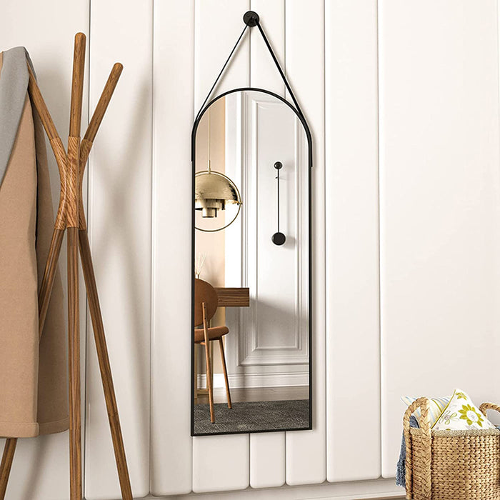 Custom Decorative Full-Length Arched Wall Mirror with Leather Strap - Melodieux Home Furnishing (48×16)
