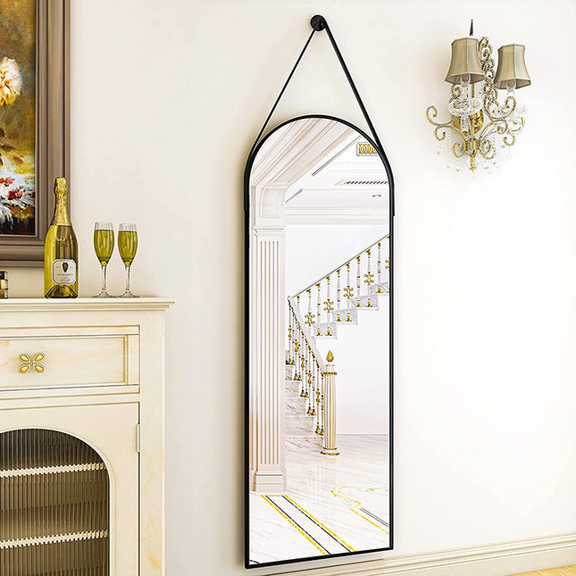 Custom Decorative Full-Length Arched Wall Mirror with Leather Strap - Melodieux Home Furnishing (48×16)