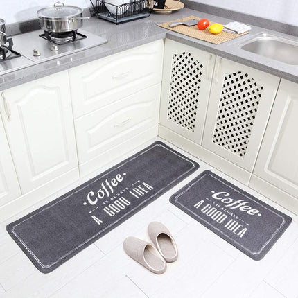 Rubber Backing Doormat Runner Rug Kitchen Mat Set with Coffee Design