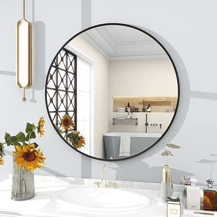 Home 30cm Round Black Metal Frame Wall Mirrors for Bathroom Living Room