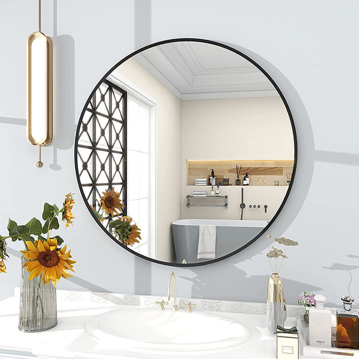 30 Black Wall Mounted Round Mirrors for Bathroom
