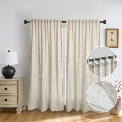 Rustic Farmhouse Style Semi Sheer Linen Curtains for Living Room (2 Panels)