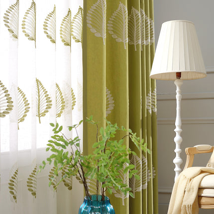 Banana Leaves Embroidered Living Room Sheer Curtains 108 inches long