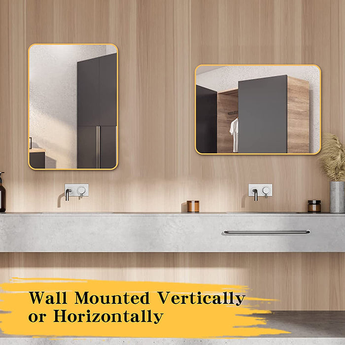 Vanity Mirror Aluminum Alloy Frame Bathroom Wall Mirrors with Rounded Corner