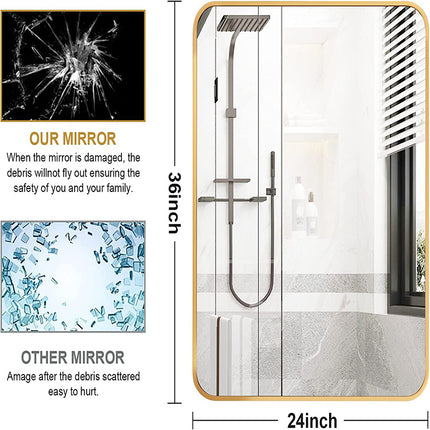 Specchio di vanità Specchio in lega di alluminio Specchio da parete da bagno con angolo arrotondato