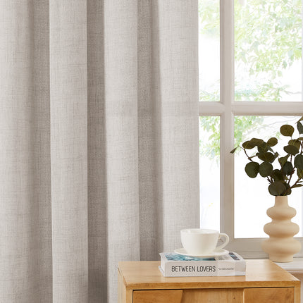 Natural Burlap Style Country Rustic Linen Sheer Curtains with Ruffle Tape (2 Panels)