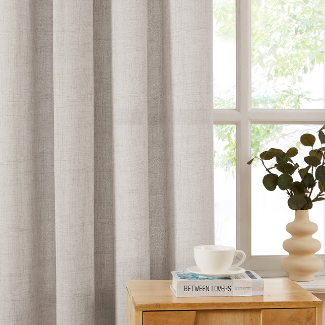 Natural Burlap Style Country Rustic Linen Sheer Curtains with Ruffle Tape (2 Panels)