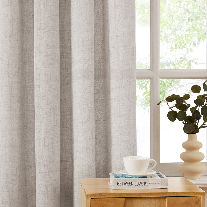 Natural Burlap Style Country Rustic Linen Sheer Curtains with Ruffle Tape (2 Panels)
