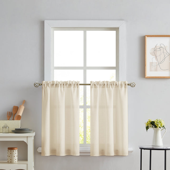 Melodieux Beige Semi Sheer Tier Curtains 36 Inch Length for Kitchen Cafe Bedroom Small Windows (2 Panels)