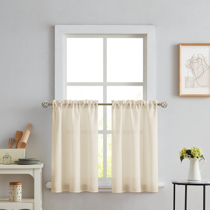 Melodieux Beige Semi Sheer Tier Curtains 36 Inch Length for Kitchen Cafe Bedroom Small Windows (2 Panels)
