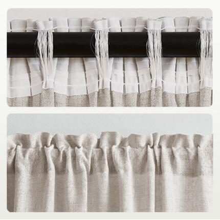 Natural Burlap Style Country Rustic Linen Sheer Curtains with Ruffle Tape (2 Panels)