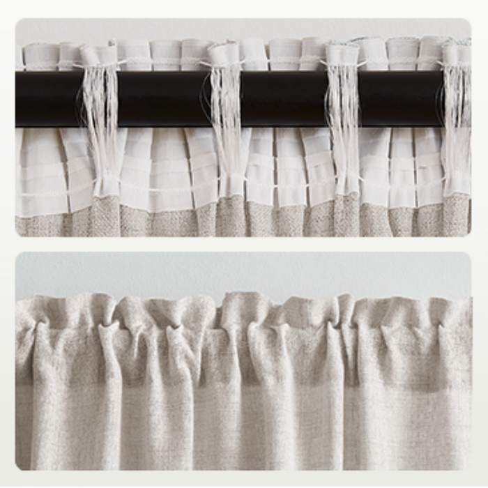 Natural Burlap Style Country Rustic Linen Sheer Curtains with Ruffle Tape (2 Panels)