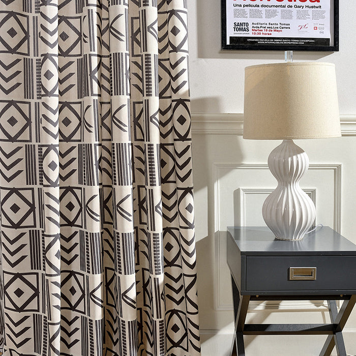 Black Geometric Pattern Room Darkening Grommet Curtains for Living Room Dining Room Bedroom (2 Panels)