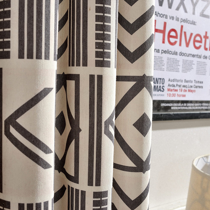 Black Geometric Pattern Room Darkening Grommet Curtains for Living Room Dining Room Bedroom (2 Panels)