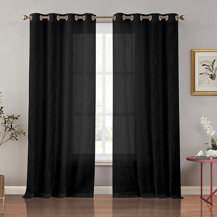 Grommet Top Rustic Flax Linen Texture Semi Sheer Curtains for Living Room Bedroom(2 Panels)