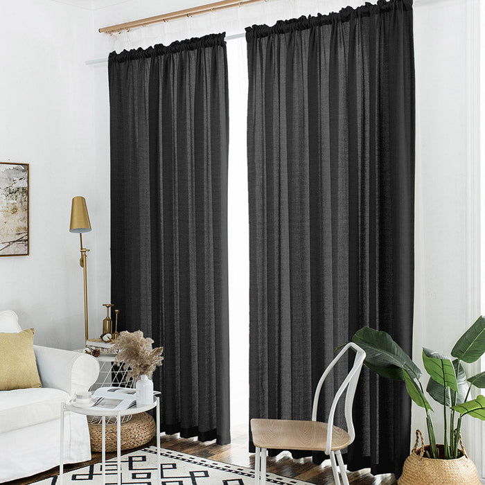 Rod Pocket 84 inches long Beige Soft Linen Sheer Curtains for Window (2 Panels)