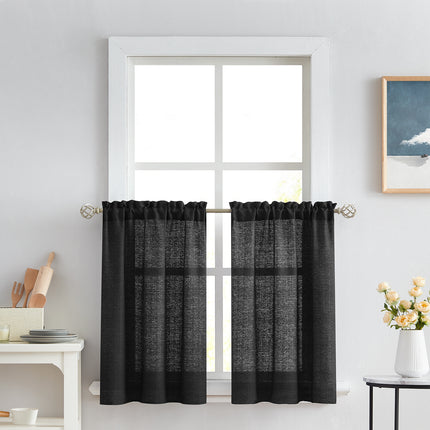 Melodieux Beige Semi Sheer Tier Curtains 36 Inch Length for Kitchen Cafe Bedroom Small Windows (2 Panels)