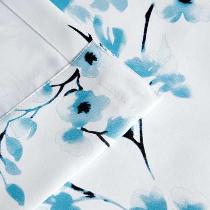 Agriturismo blu albicocca fiore stampa bianco decorativo occhiello tende flora 63 pollici lunghezza tende per soggiorno (2 pannelli)