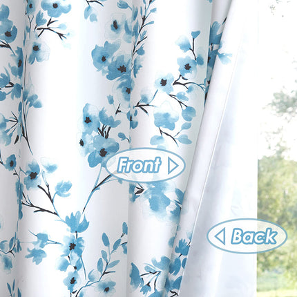 Agriturismo blu albicocca fiore stampa bianco decorativo occhiello tende flora 63 pollici lunghezza tende per soggiorno (2 pannelli)
