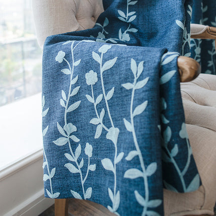 Blue Flower Embroidered Curtains - Melodieux