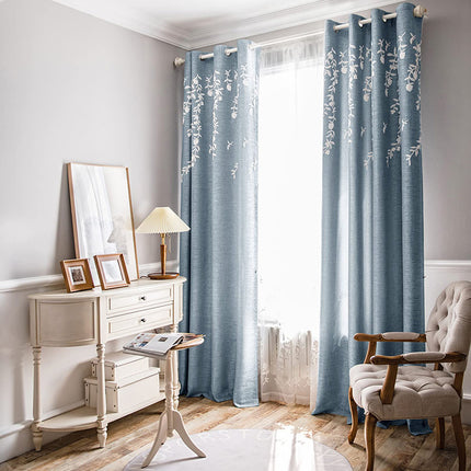 Fiore bianco Grommet finestra drappeggiamento bordeaux oscuramento ricamato tende di lino per soggiorno (1 pannello)