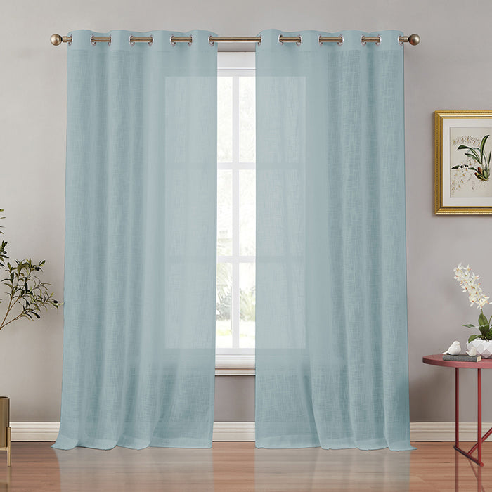 Grommet Top Rustic Flax Linen Texture Semi Sheer Curtains for Living Room Bedroom(2 Panels)