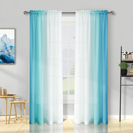 Melodieux Chiffon Light blue White Gradient Curtain in a modern living room