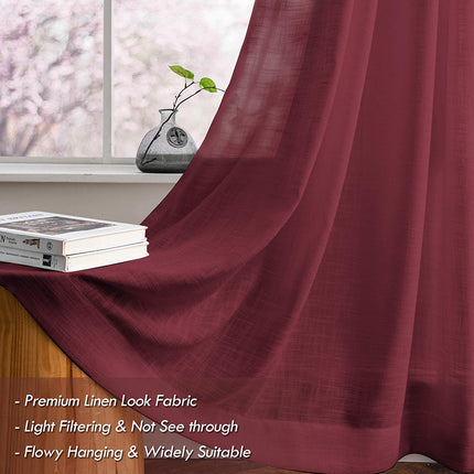 Grommet Top Rustic Flax Linen Texture Semi Sheer Curtains for Living Room Bedroom(2 Panels)