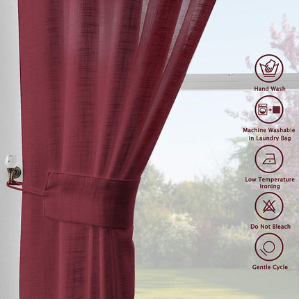 Ösenoberseite rustikale Flachs-Leinen-Textur-Halbdurchsichtige Vorhänge für Wohnzimmer Schlafzimmer (2 Paneele)