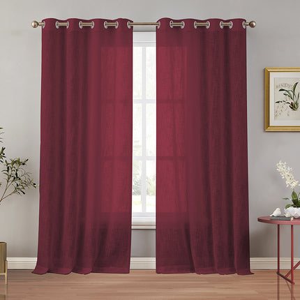 Grommet Top Rustic Flax Linen Texture Semi Sheer Curtains for Living Room Bedroom(2 Panels)