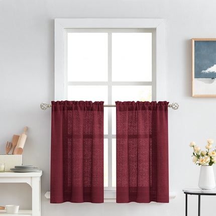 Melodieux Beige Semi Sheer Tier Curtains 36 Inch Length for Kitchen Cafe Bedroom Small Windows (2 Panels)
