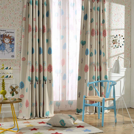 Melodieux 84 inch Grommet Window Drapes Cartoon Trees Kids Living Room Blackout Curtain(1 Panel)