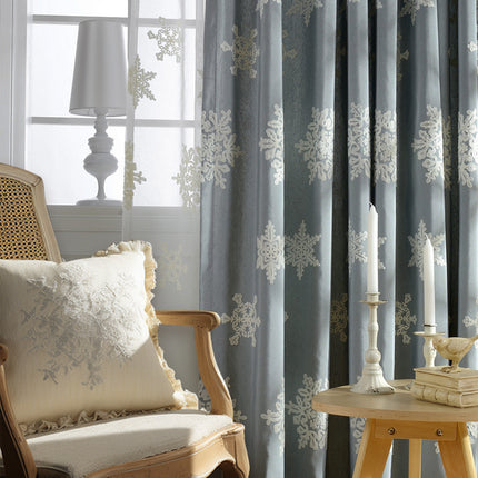 Christmas Snowflake Curtains Grommet Snow Embroidered Drapes for Holiday Decor (Single Panel)