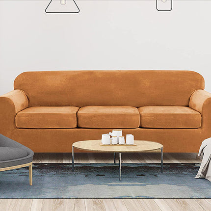 Высокий эластичный чехол для дивана с 2 подушками Чехол для дивана 3 шт. Толстый и моющийся плюшевый бархатный диван Чехол для дивана Защитная мебель для собак Домашние животные и дети Loveseat-L Оранжевый