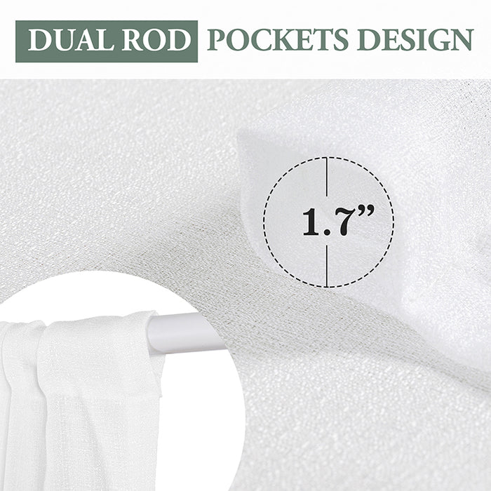 Farmhouse Faux Linen Color Block Striped White Grey Sheer Curtains Melodieux (2 Panels)