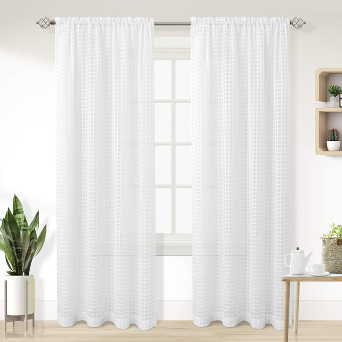 Buffalo Check Plaid Gingham Cotton Textured Blue Sheer Curtains for Farmhouse (2 Panels)