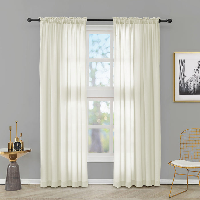 Soft Texture Rod Pocket White Velvety Semi Sheer Curtains 96 Inches Long (2 Panels)