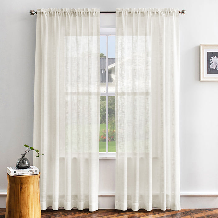 Rustic Window Decoration Aqua Faux Linen Polyester Blend Sheer Curtains Melodieux(2 Panels)