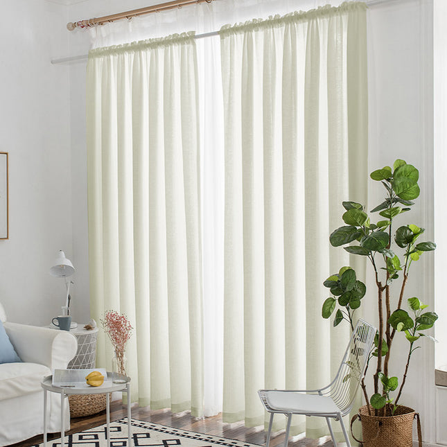 84 inches long Neutral Beige Rod Pocket Linen Sheer Curtains for Home Office (2 Panels)