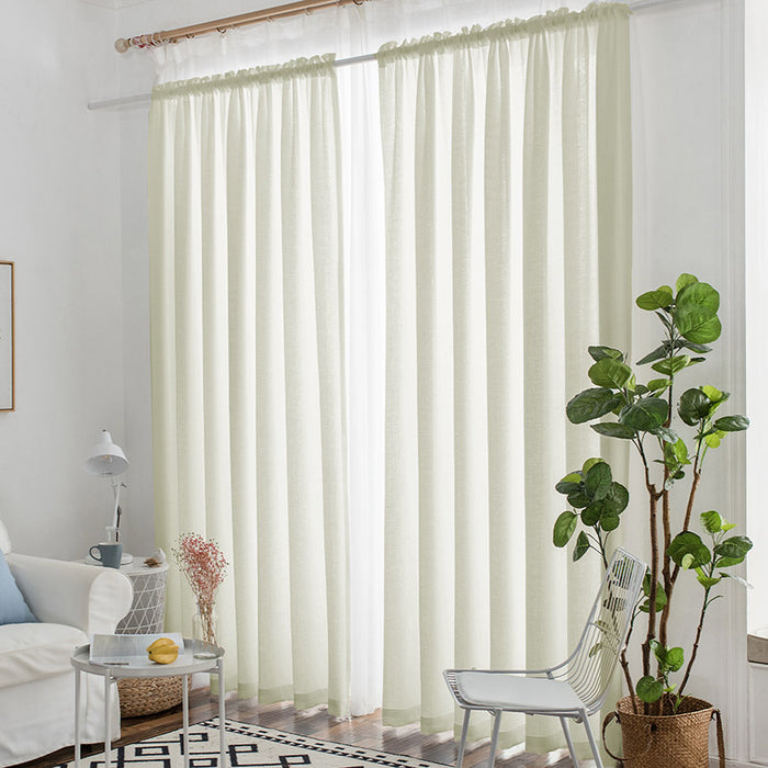 84 inches long Neutral Beige Rod Pocket Linen Sheer Curtains for Home Office (2 Panels)