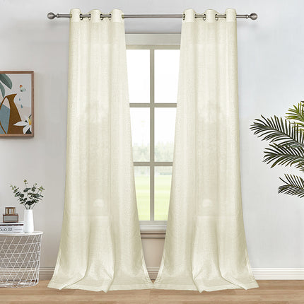 Flax Linen Grommet Top elegant Burgundy long Semi Sheer Curtains for Bedroom(2 Panels)