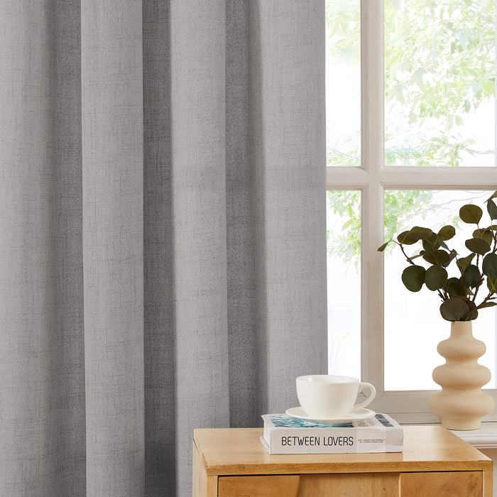 Natural Burlap Style Country Rustic Linen Sheer Curtains with Ruffle Tape (2 Panels)