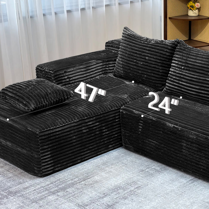 Plush Corduroy Fabric L-Shape Modern Modular Sponge Sofa with Deep Seat