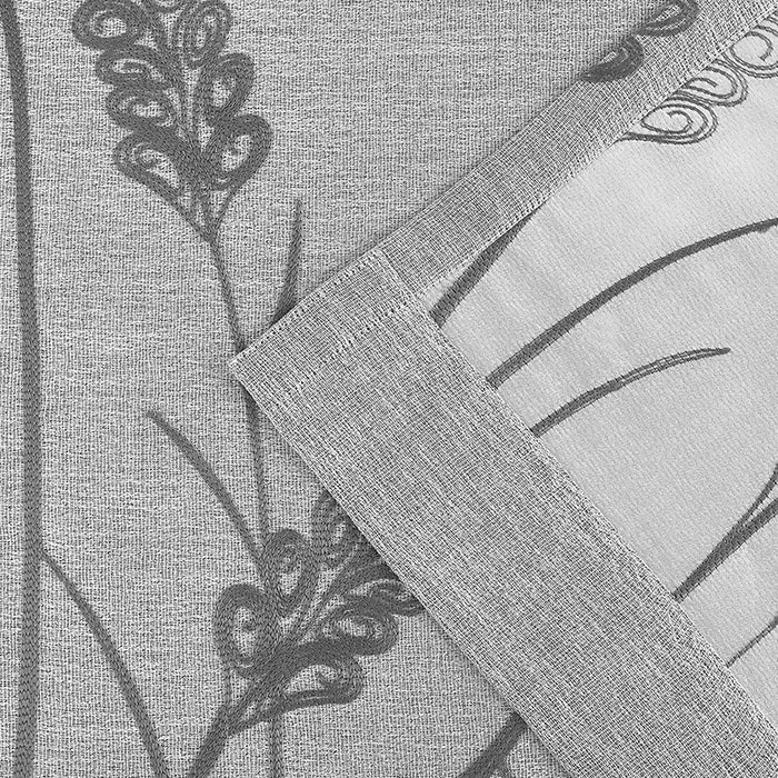 Embroidered Faux Linen Curtains with Grey Wheat - Melodieux