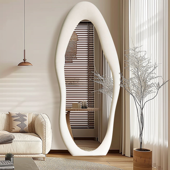 Flannel Wrapped Frame Irregular Wavy Design Full Length Mirrors for Living Room